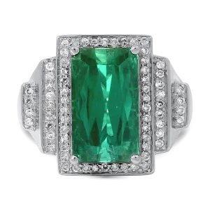 Estate 18k White Gold Tourmaline and Diamond Stepped Ring