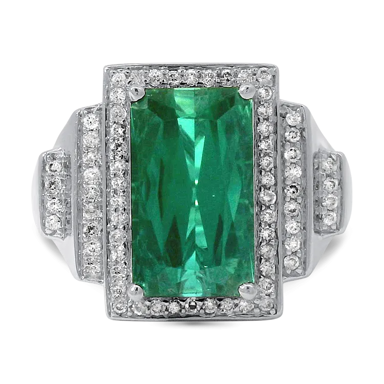 Estate 18k White Gold Tourmaline and Diamond Stepped Ring