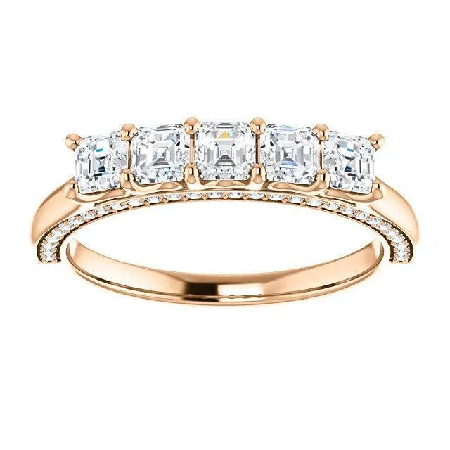 Estella Asscher Moissanite 1/2 Eternity Accent Diamonds Anniversary Band