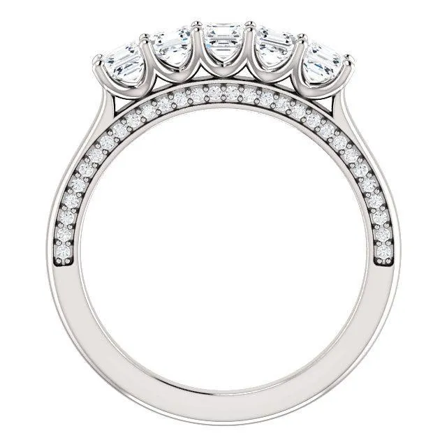 Estella Asscher Moissanite 1/2 Eternity Accent Diamonds Anniversary Band