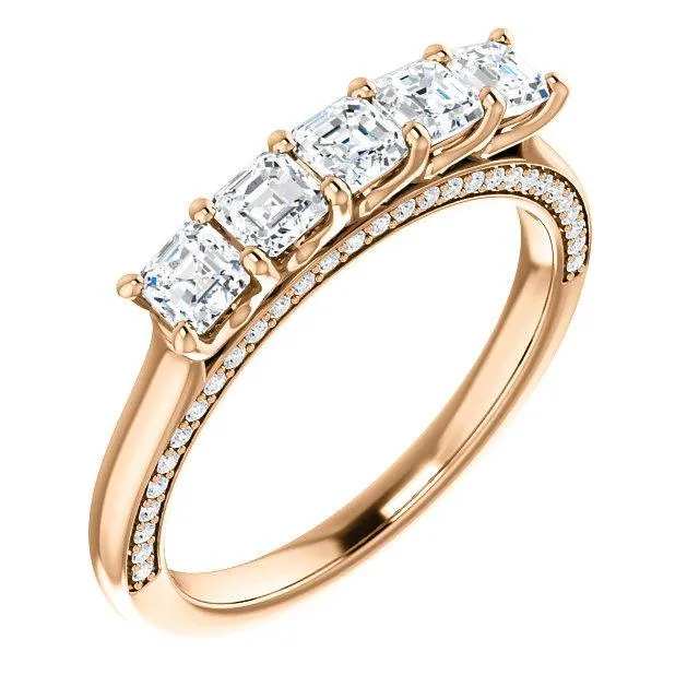 Estella Asscher Moissanite 1/2 Eternity Accent Diamonds Anniversary Band