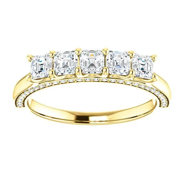 Estella Asscher Moissanite 1/2 Eternity Accent Diamonds Anniversary Band