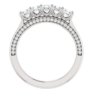 Estella Asscher Moissanite 1/2 Eternity Accent Diamonds Anniversary Band