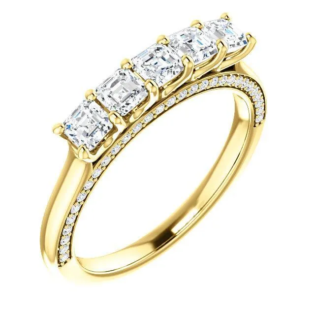 Estella Asscher Moissanite 1/2 Eternity Accent Diamonds Anniversary Band