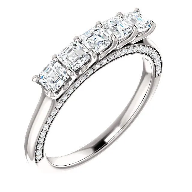 Estella Asscher Moissanite 1/2 Eternity Accent Diamonds Anniversary Band