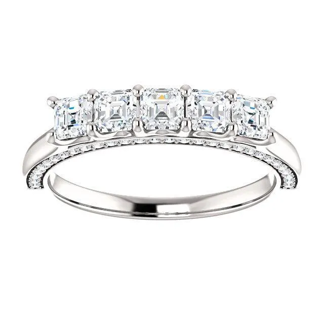 Estella Asscher Moissanite 1/2 Eternity Accent Diamonds Anniversary Band