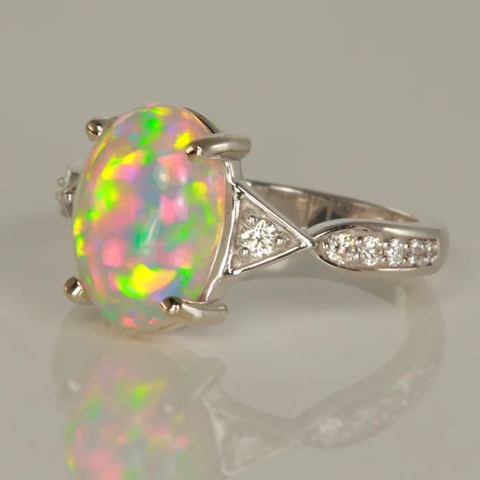 Ethiopian Opal Cabochon & Diamond Ring in 14k White Gold 2.38ct