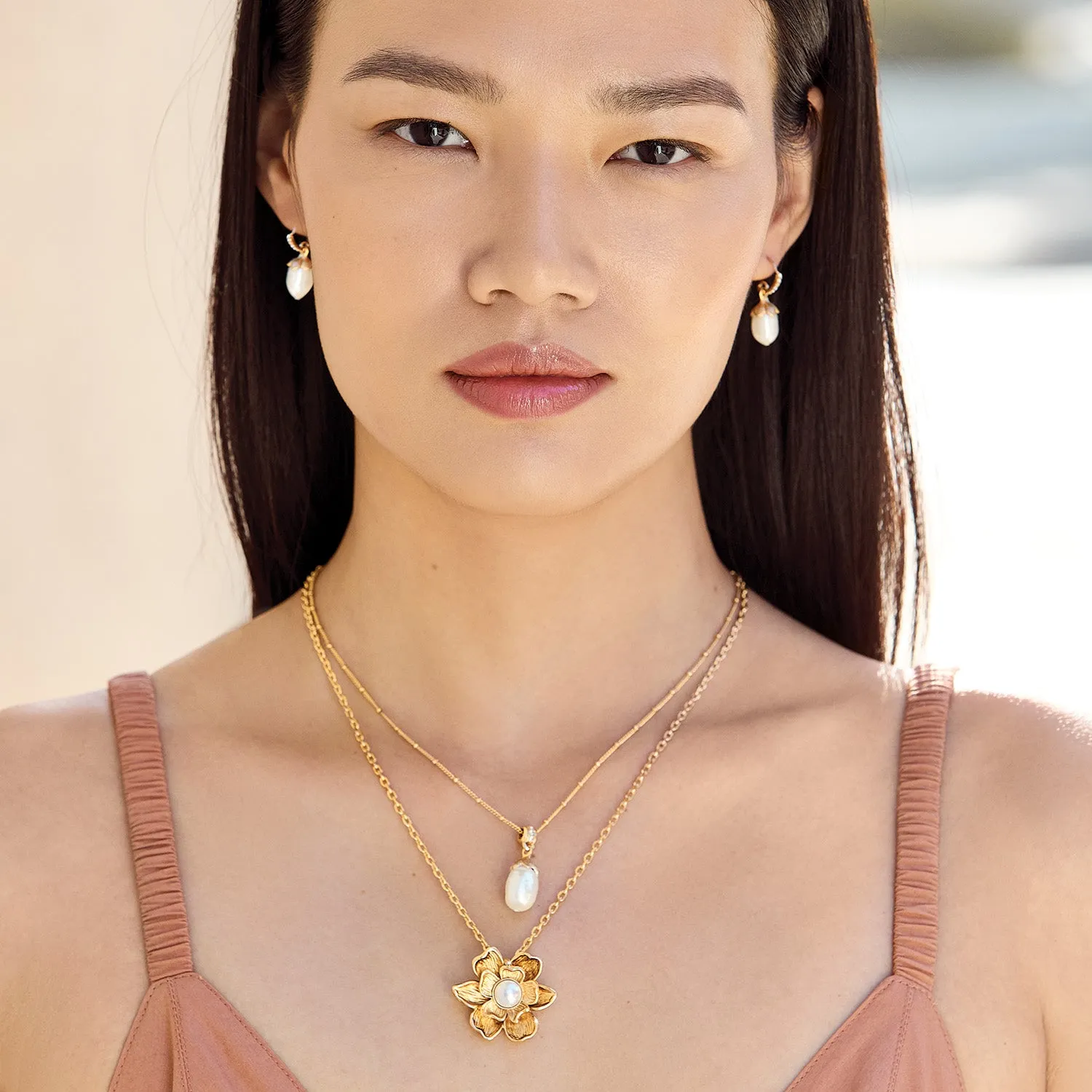 Everbloom Pearl Drop Earrings- Gold
