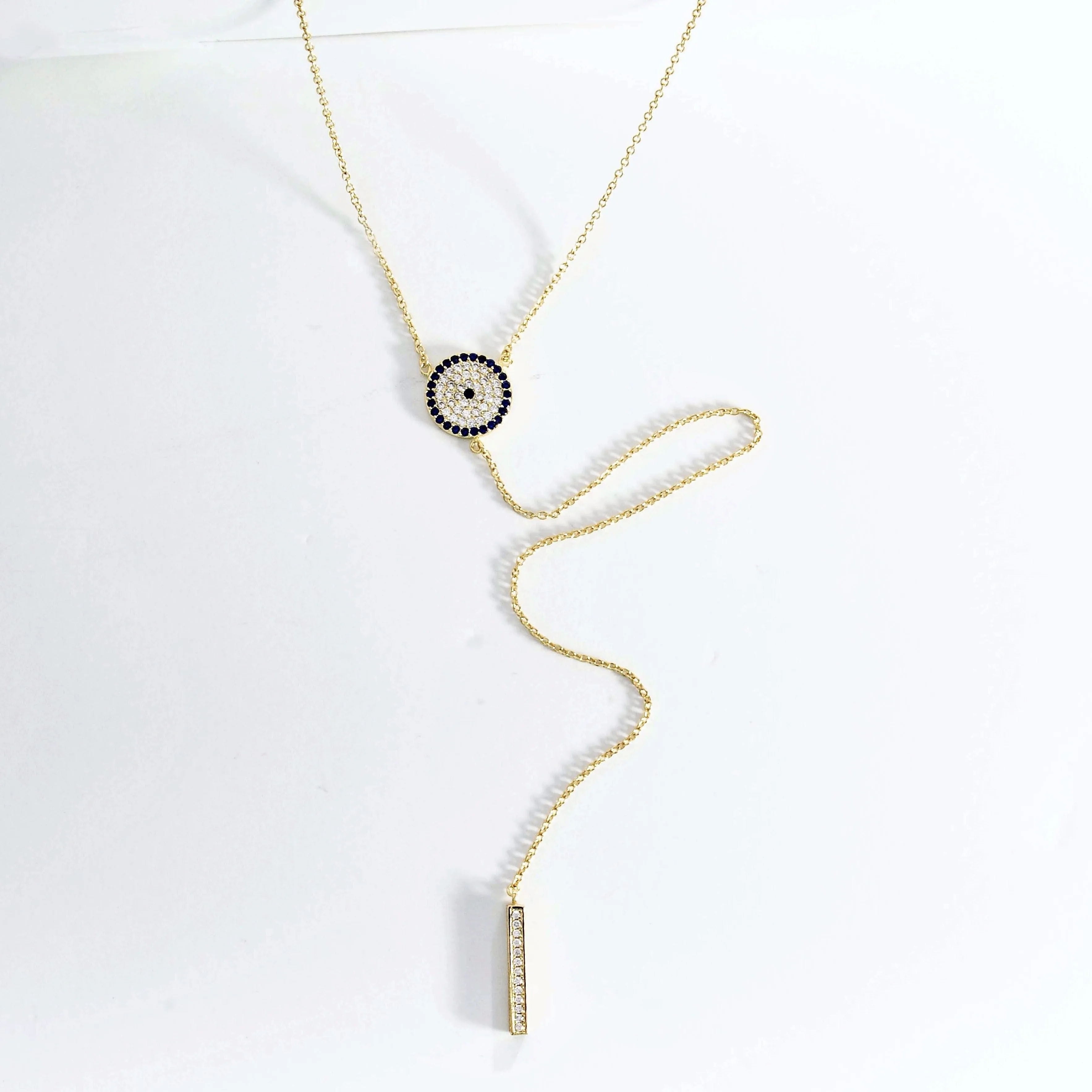 Evil Eye CZ Lariat Necklace - Gold