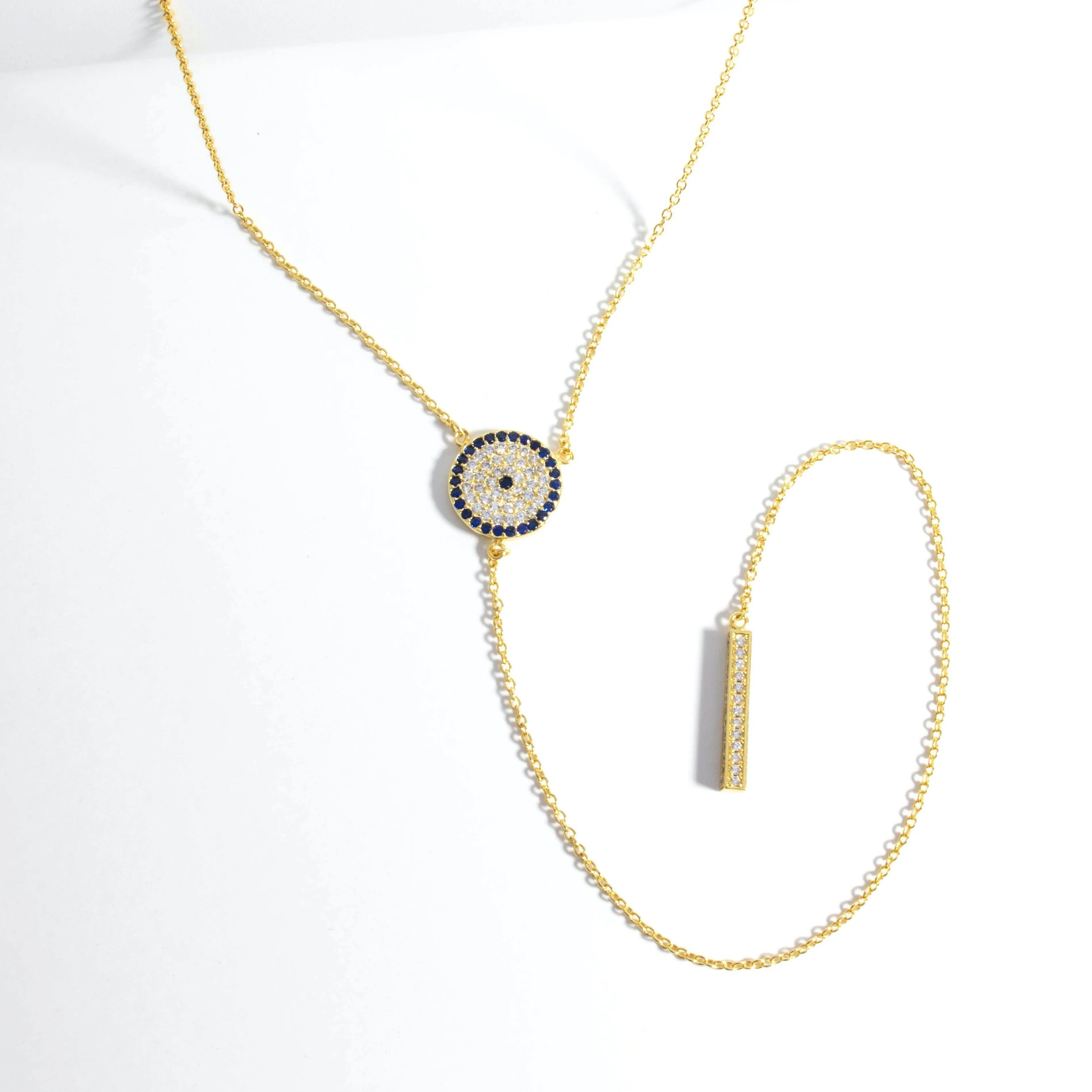 Evil Eye CZ Lariat Necklace - Gold