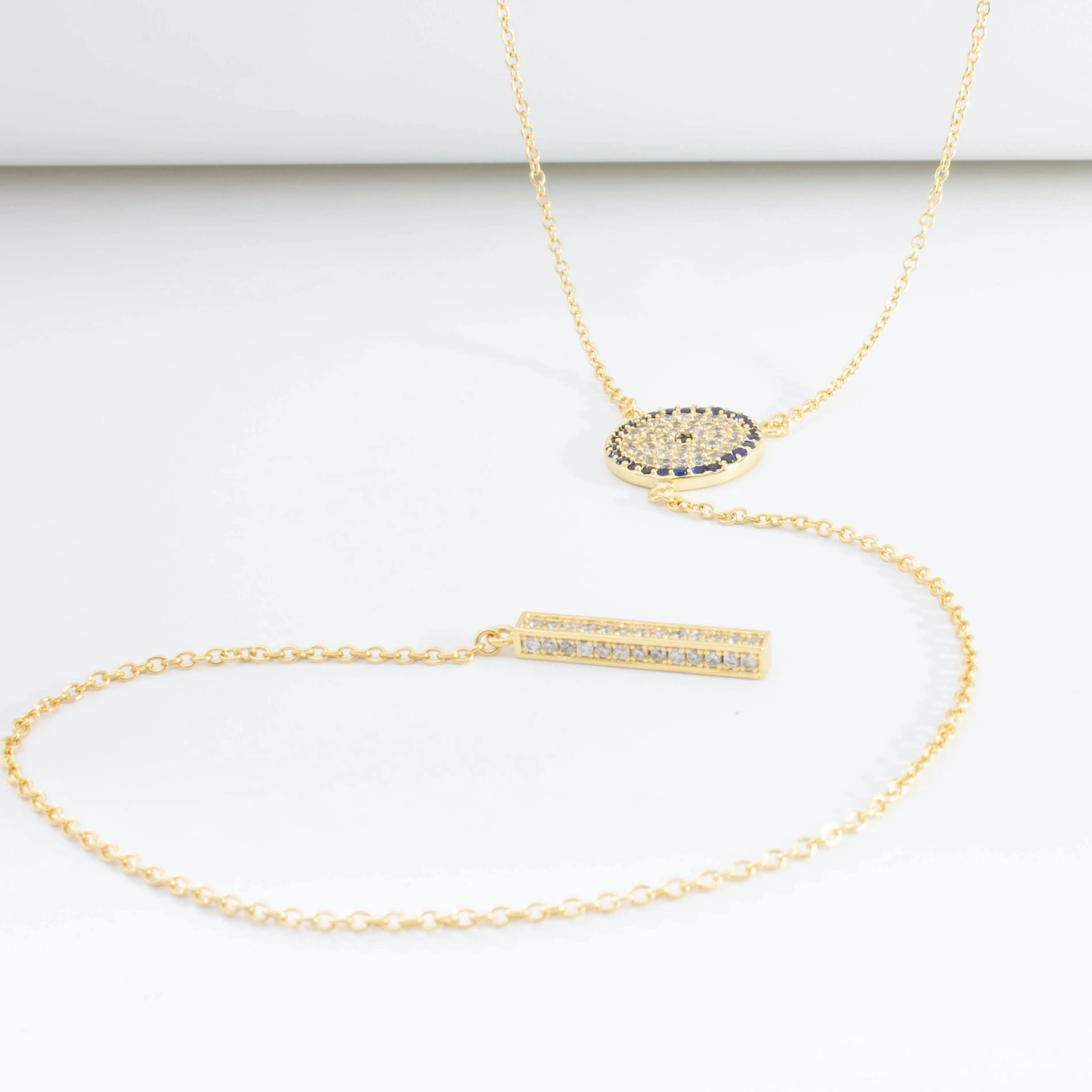 Evil Eye CZ Lariat Necklace - Gold