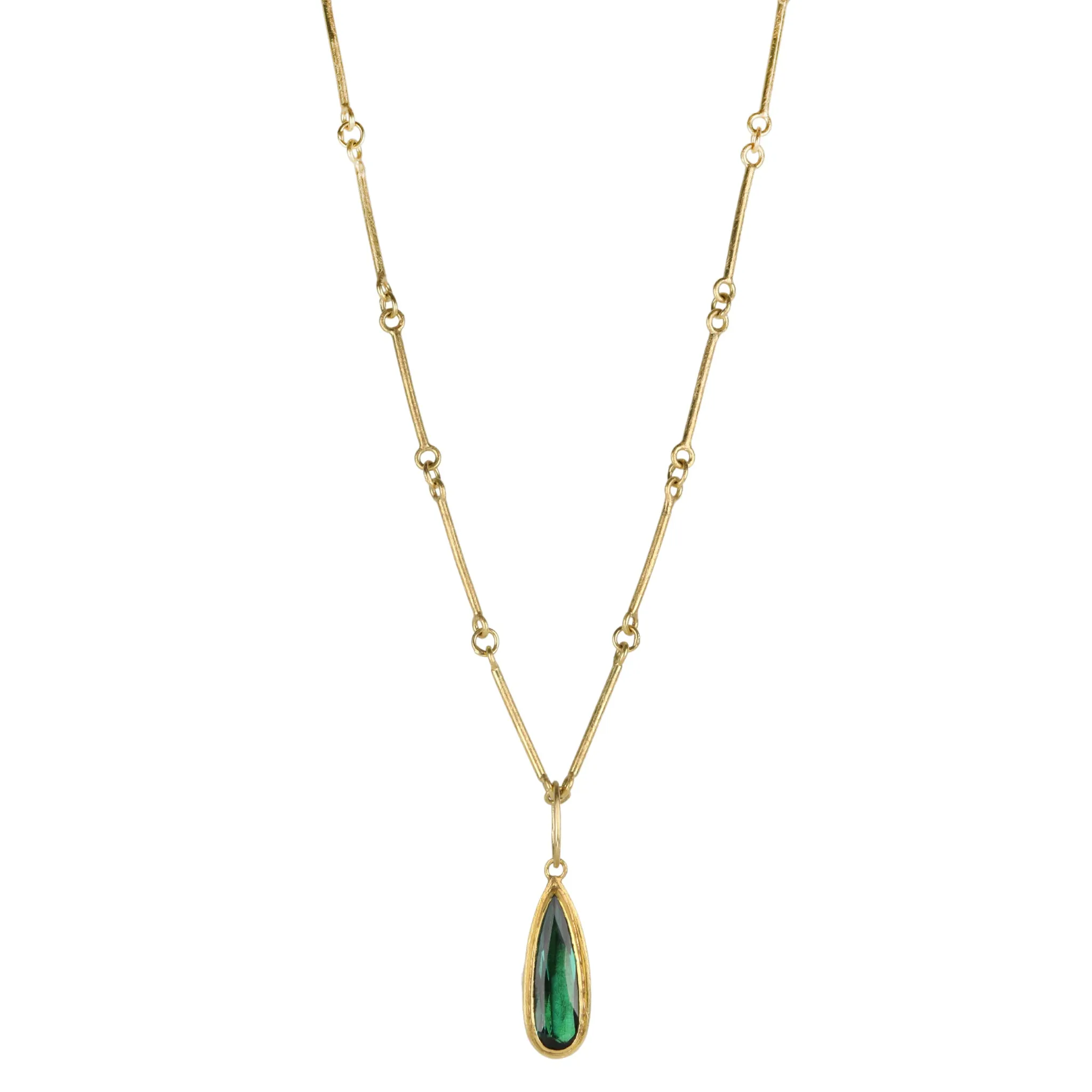 Faceted Teardrop Deep Green Tourmaline Pendant