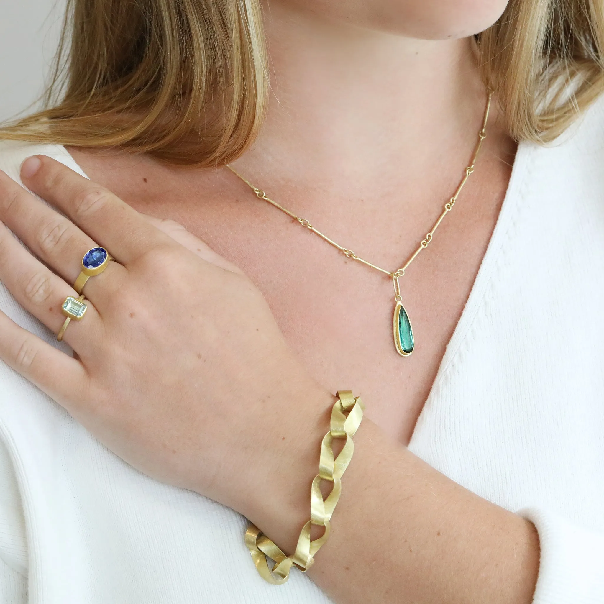 Faceted Teardrop Deep Green Tourmaline Pendant