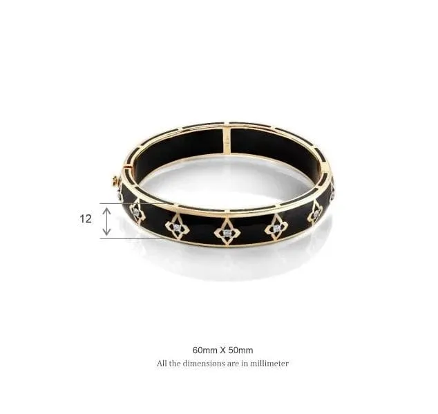 Farah Khan 18K Yellow Gold 10mm Diamond Black Ceramic Hinged Bangle