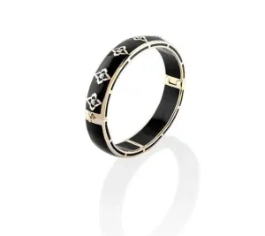 Farah Khan 18K Yellow Gold 10mm Diamond Black Ceramic Hinged Bangle