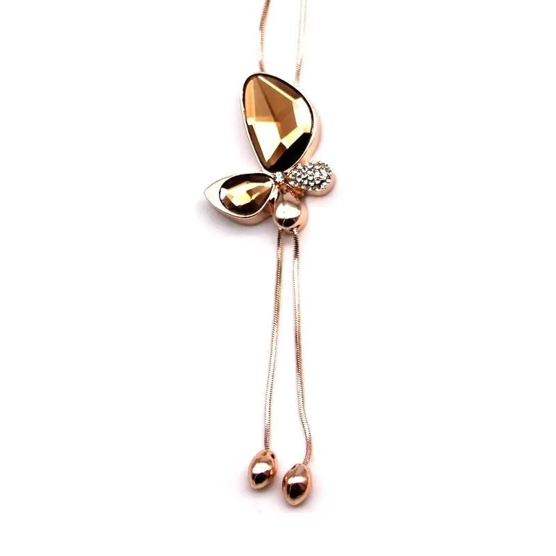 Fine Trendy Statement Crystal Butterfly Tassel Long Necklace Women New Gold Plated Jewelry Bijoux Necklaces & Pendants