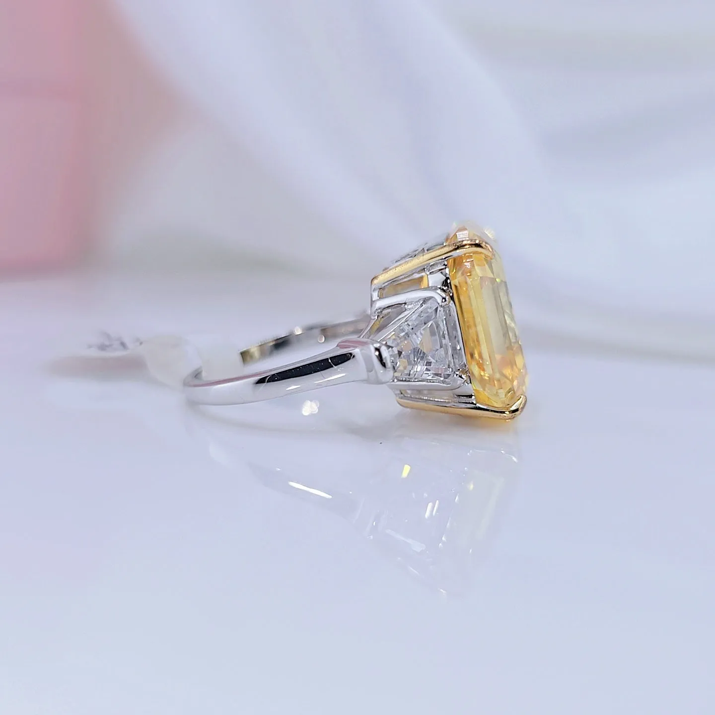 Flash Sale - Yellow Sapphire Asscher Cut Three Stone Engagement Ring