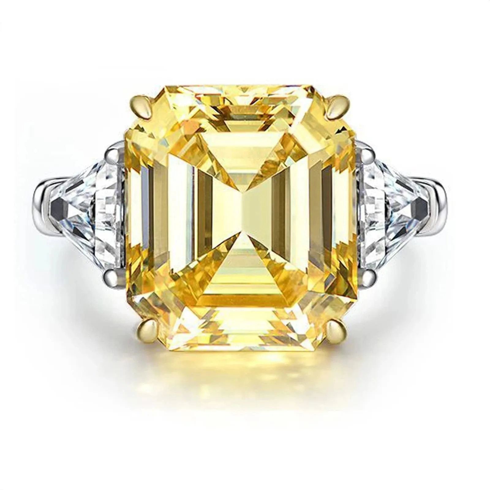 Flash Sale - Yellow Sapphire Asscher Cut Three Stone Engagement Ring