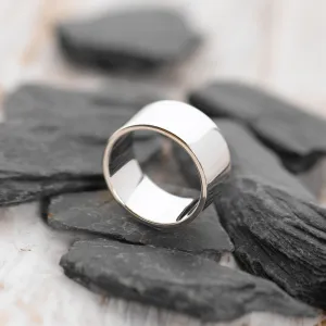 Flat-Shaped Solid 925 Silver Band - 9mm Wide