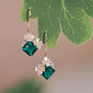 Floral Emerald Green Dangle Earrings