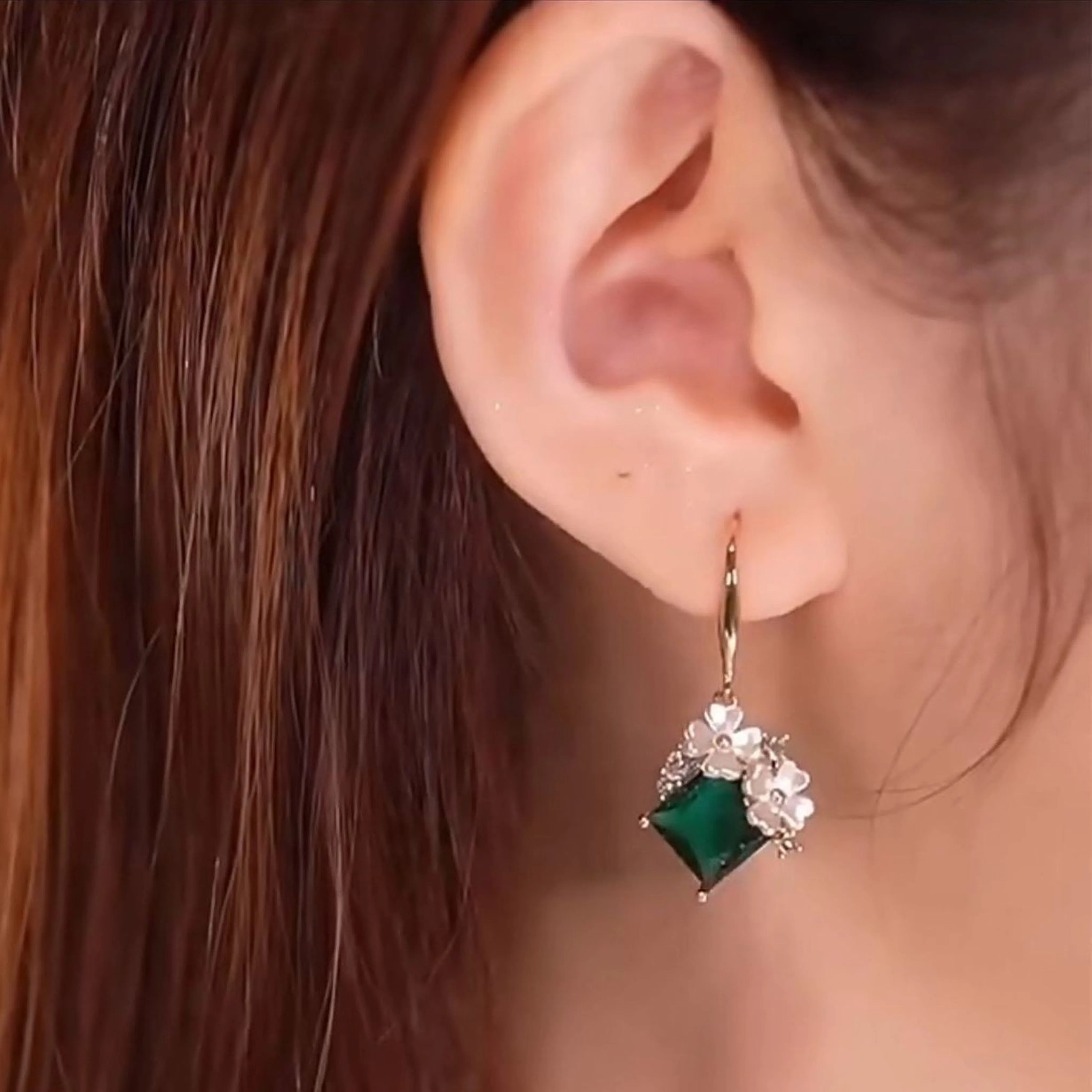 Floral Emerald Green Dangle Earrings