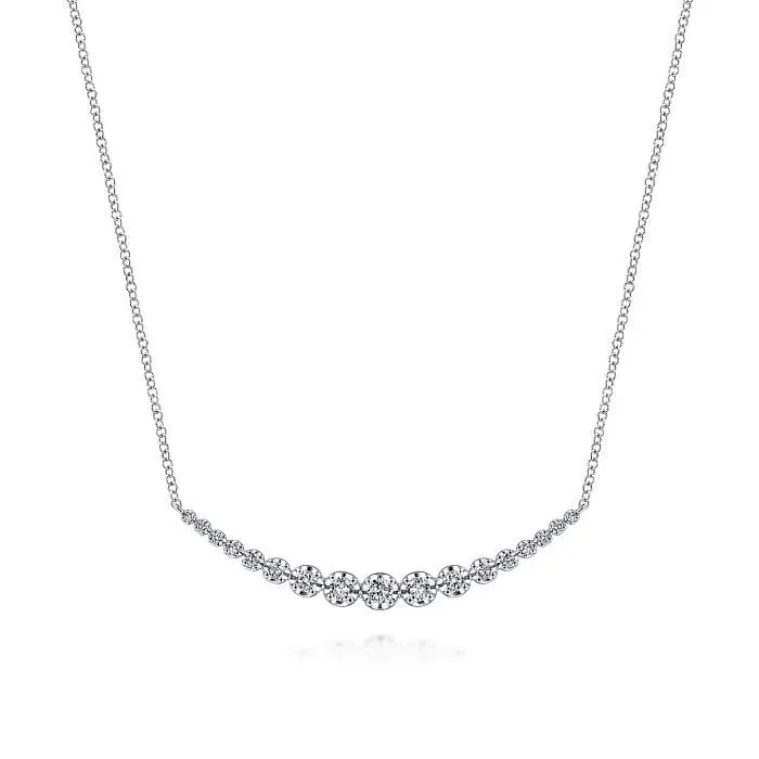 Gabriel 14K White Gold Diamond Curved Bar Necklace NK6216W45JJ
