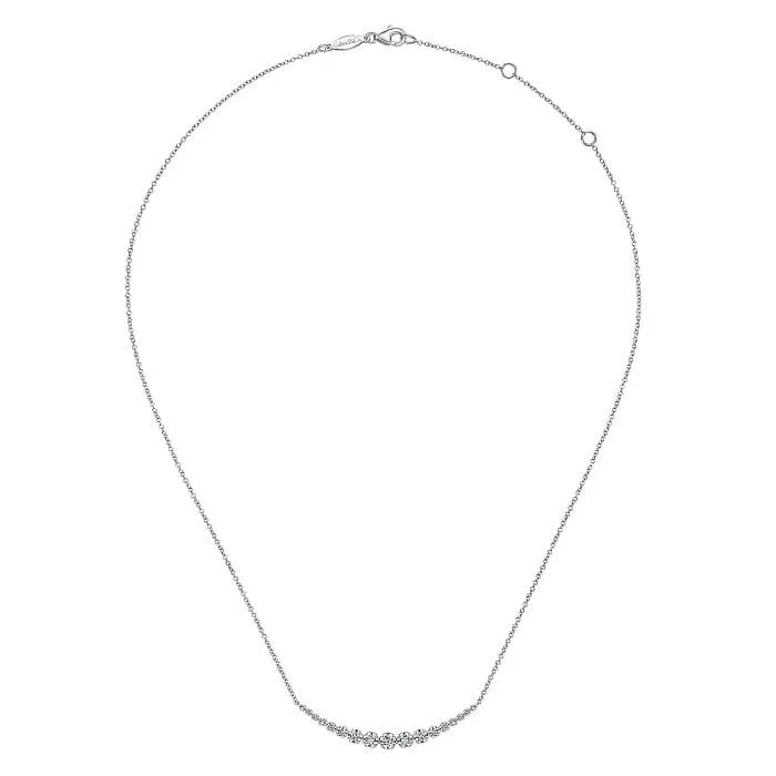 Gabriel 14K White Gold Diamond Curved Bar Necklace NK6216W45JJ
