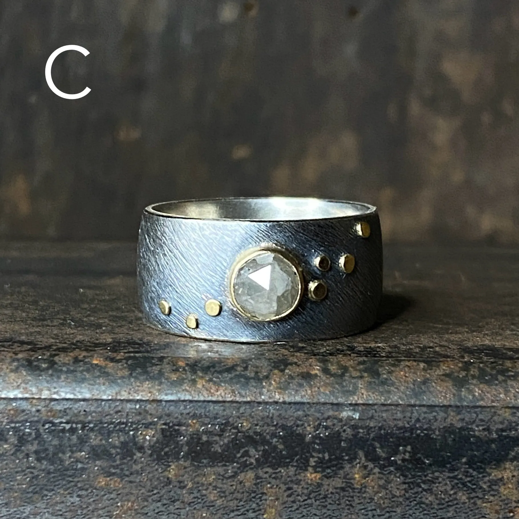 Galaxy Stardust Ring with Rose Cut Diamond
