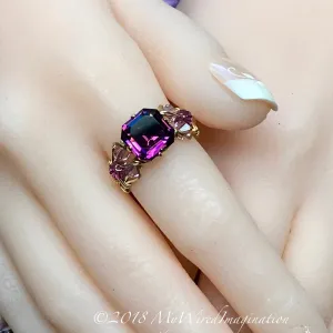 Genuine Swarovski Crystal, Vintage Amethyst Handmade Ring, 14K GF US Size 6.5
