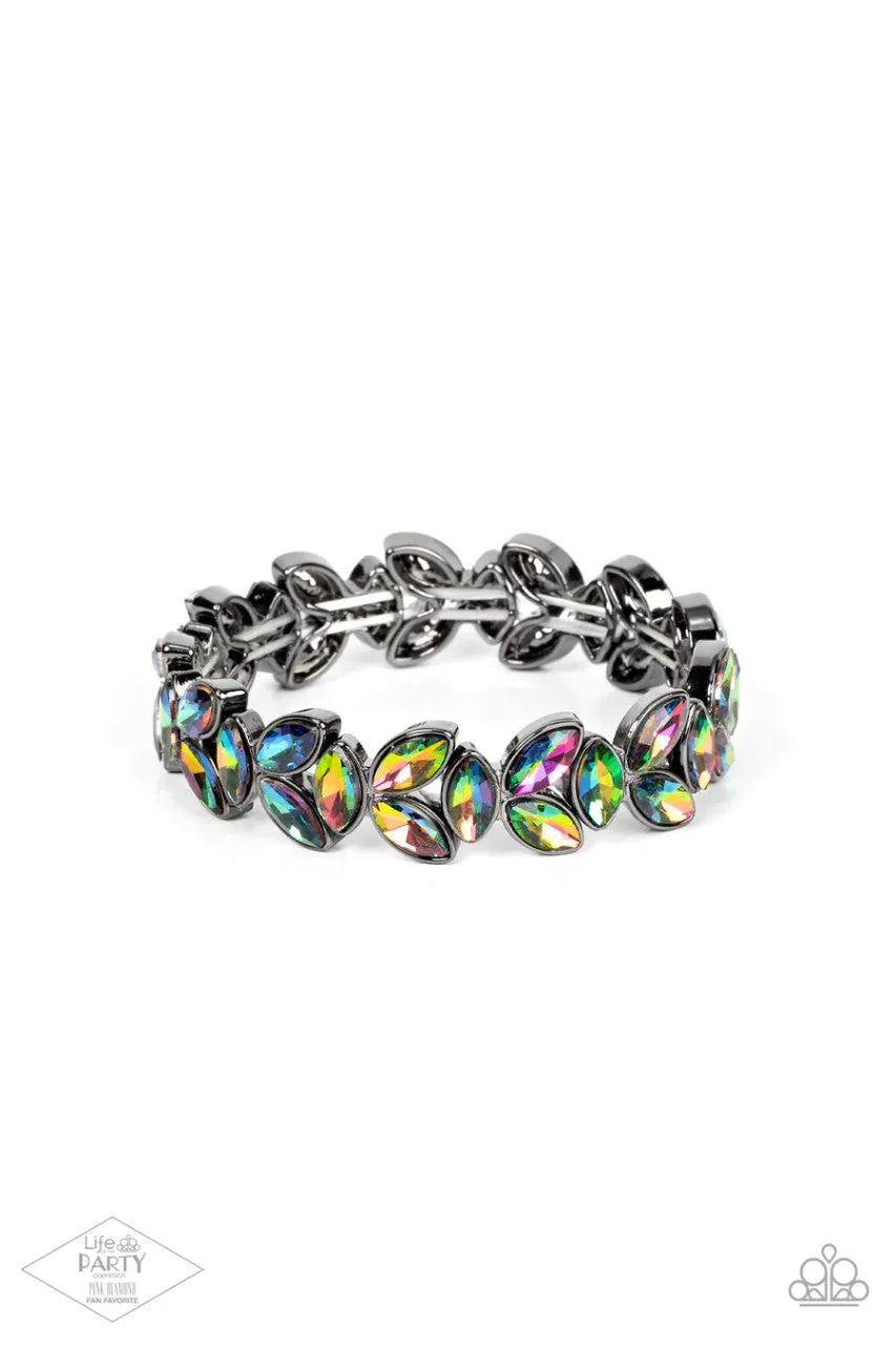 Gilded Gardens - Multi - Gunmetal Oil Spill Rhinestone - Paparazzi Stretchy Bracelet - Pink Diamond Exclusive
