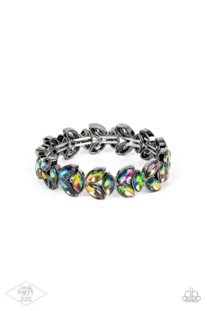 Gilded Gardens - Multi - Gunmetal Oil Spill Rhinestone - Paparazzi Stretchy Bracelet - Pink Diamond Exclusive