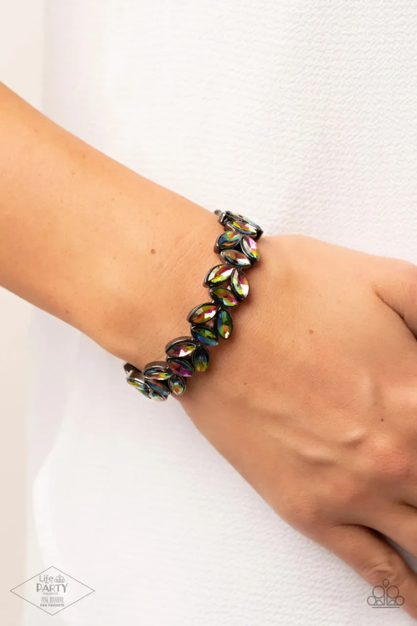 Gilded Gardens - Multi - Gunmetal Oil Spill Rhinestone - Paparazzi Stretchy Bracelet - Pink Diamond Exclusive