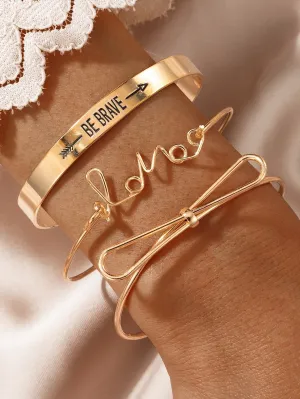Gold Bangle Be Brave Bracelet Set
