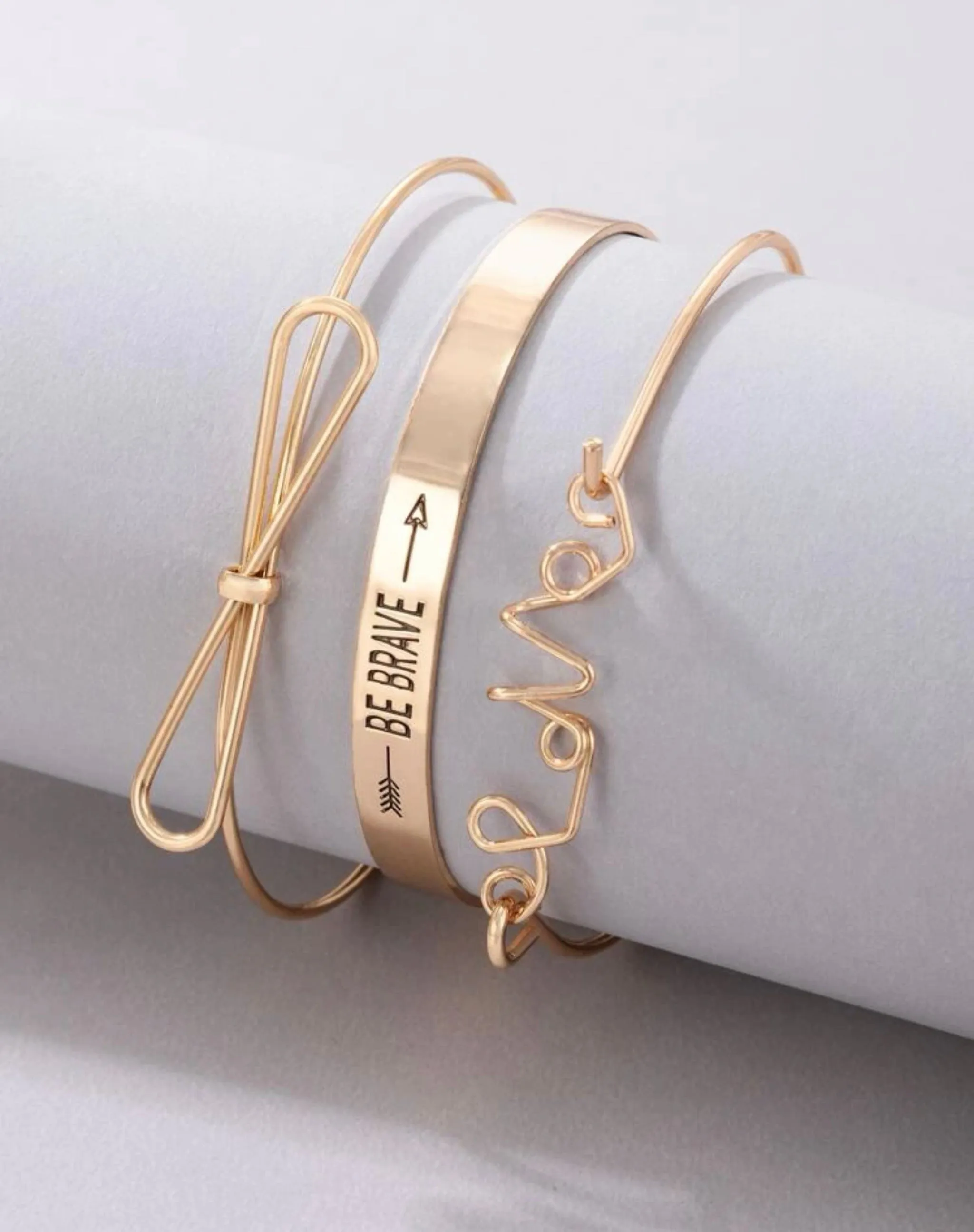 Gold Bangle Be Brave Bracelet Set