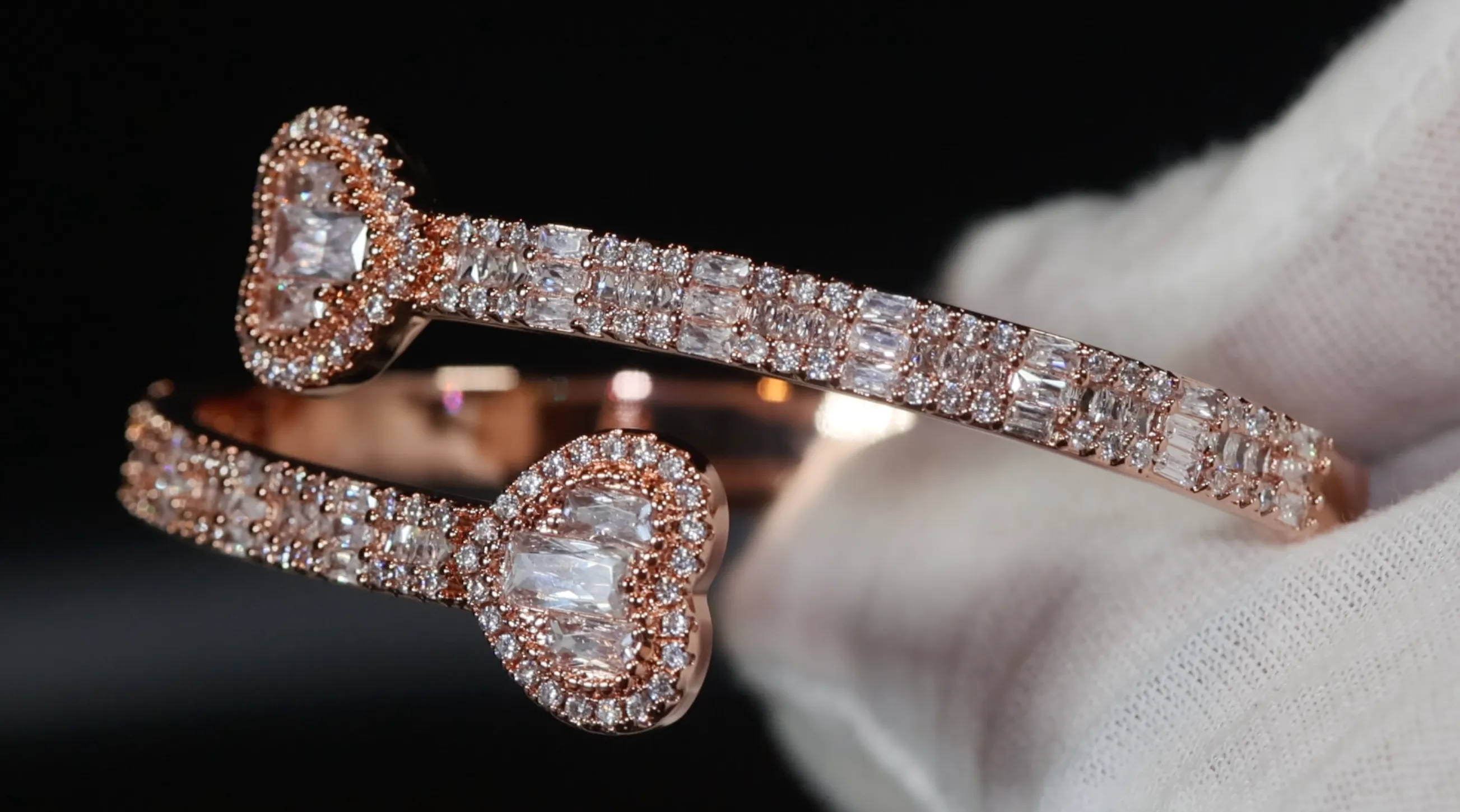 Gold Bracelet | Iced Out Bracelet | Womens Diamond Heart Bracelet | Baguette Heart Bracelet