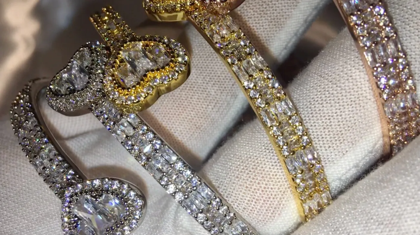 Gold Bracelet | Iced Out Bracelet | Womens Diamond Heart Bracelet | Baguette Heart Bracelet