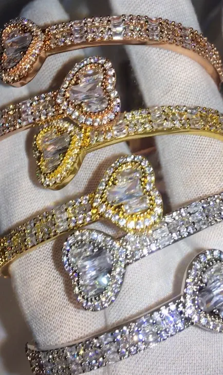 Gold Bracelet | Iced Out Bracelet | Womens Diamond Heart Bracelet | Baguette Heart Bracelet