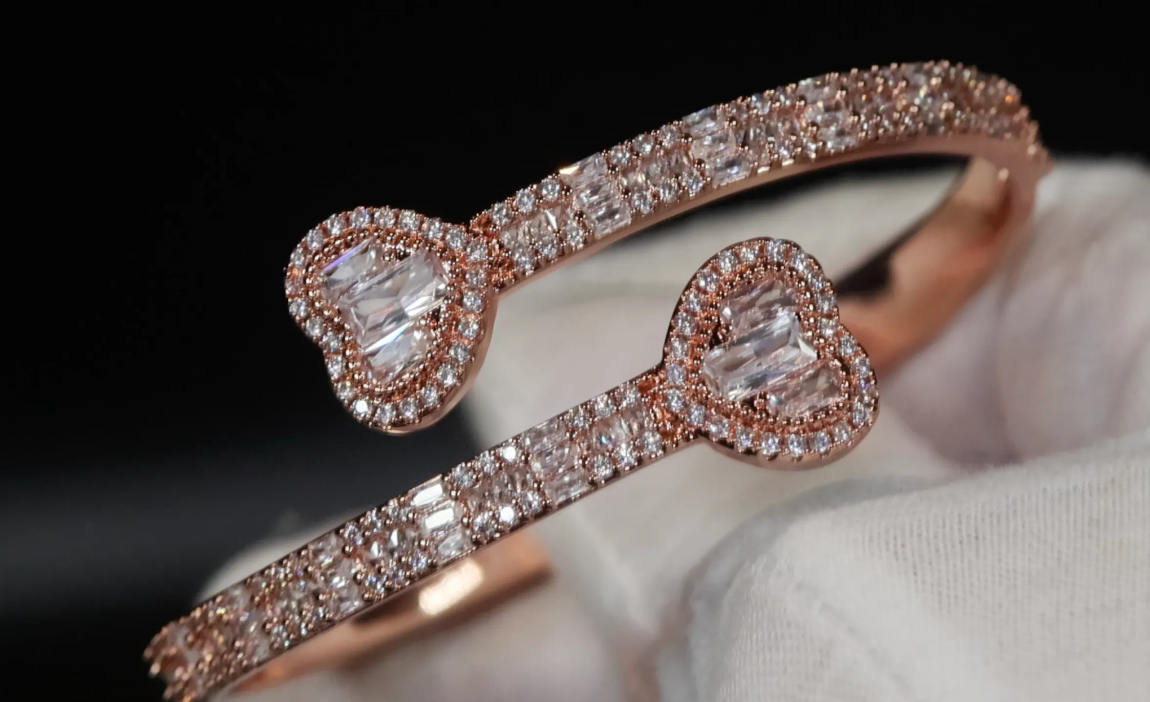 Gold Bracelet | Iced Out Bracelet | Womens Diamond Heart Bracelet | Baguette Heart Bracelet