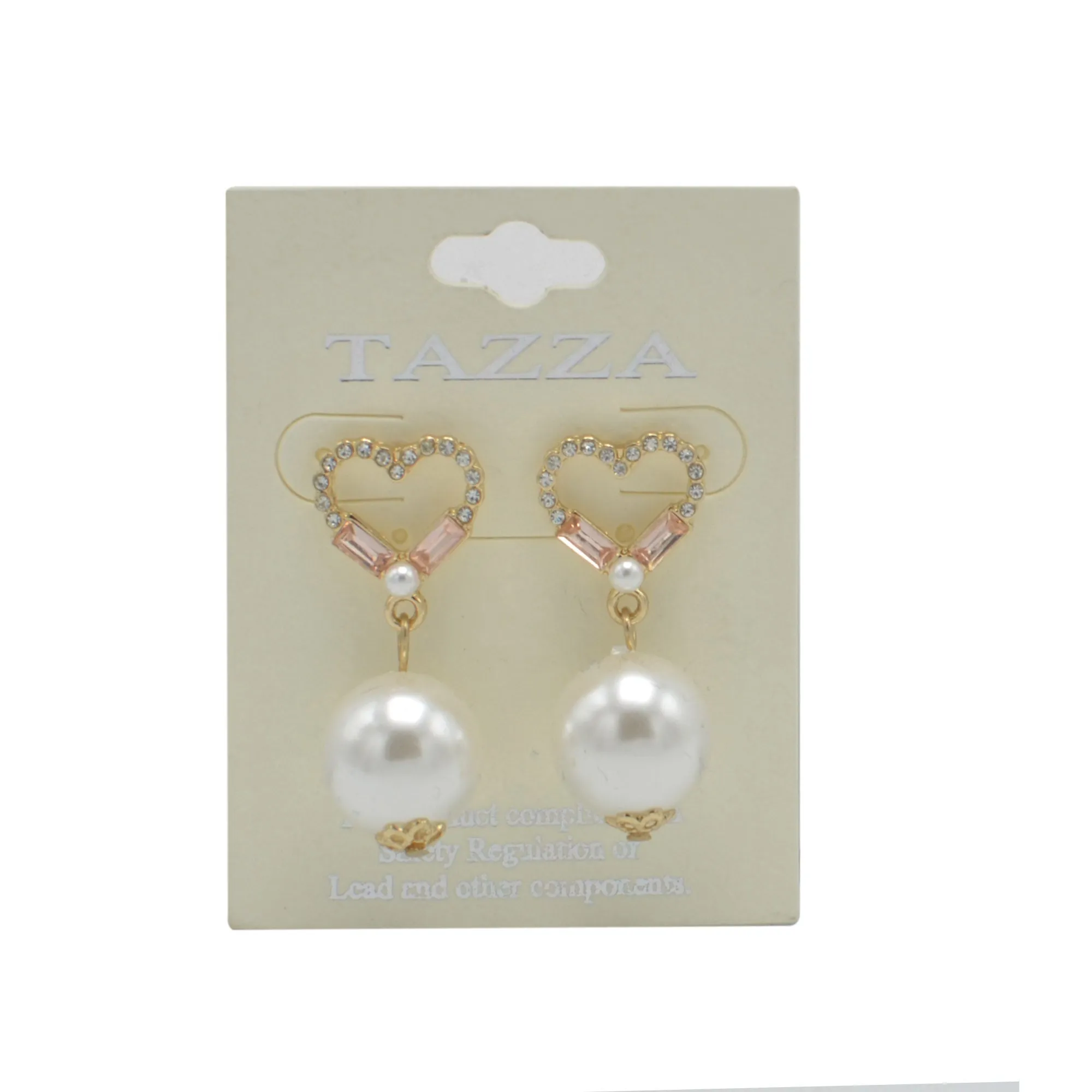 GOLD CRYSTAL HEART AND CREAM PEARL EARRINGS #SQMDD-3251 (OF21)