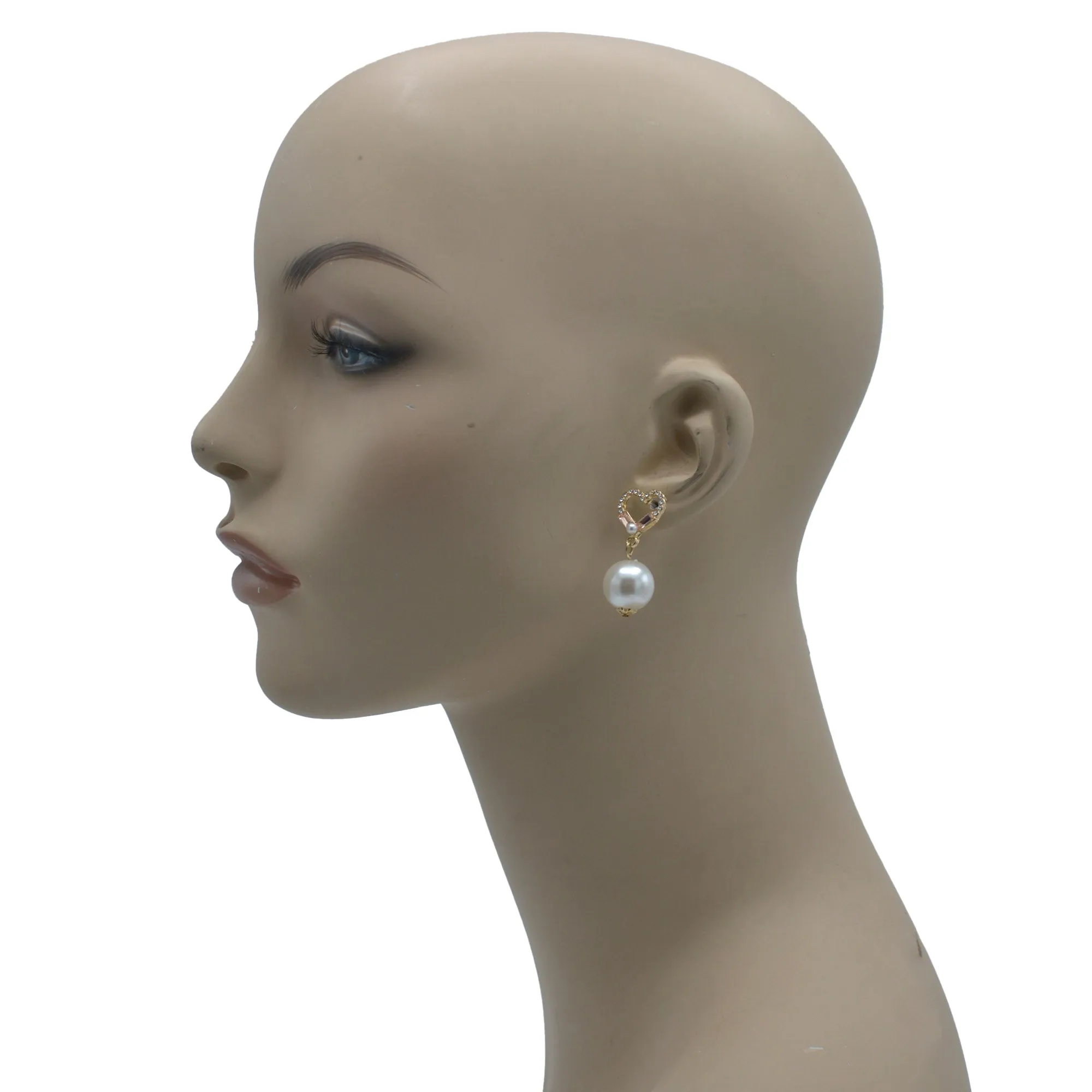 GOLD CRYSTAL HEART AND CREAM PEARL EARRINGS #SQMDD-3251 (OF21)