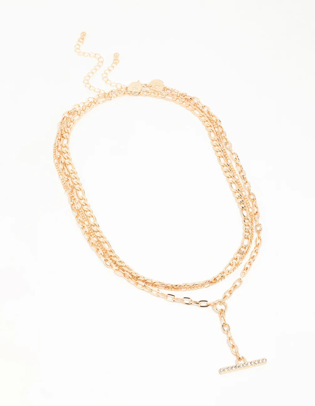 Gold Diamante T-Bar Layered Necklace