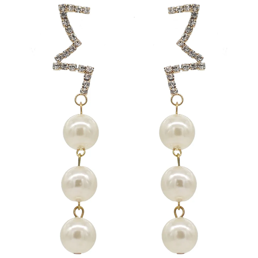 Gold Faux Pearl Half Star Earrings