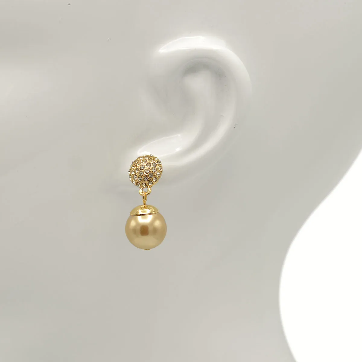 Gold Fire Ball Crystal And Champagine Pearl Drop Earrings #SQ321-10243565GCH(AB16)