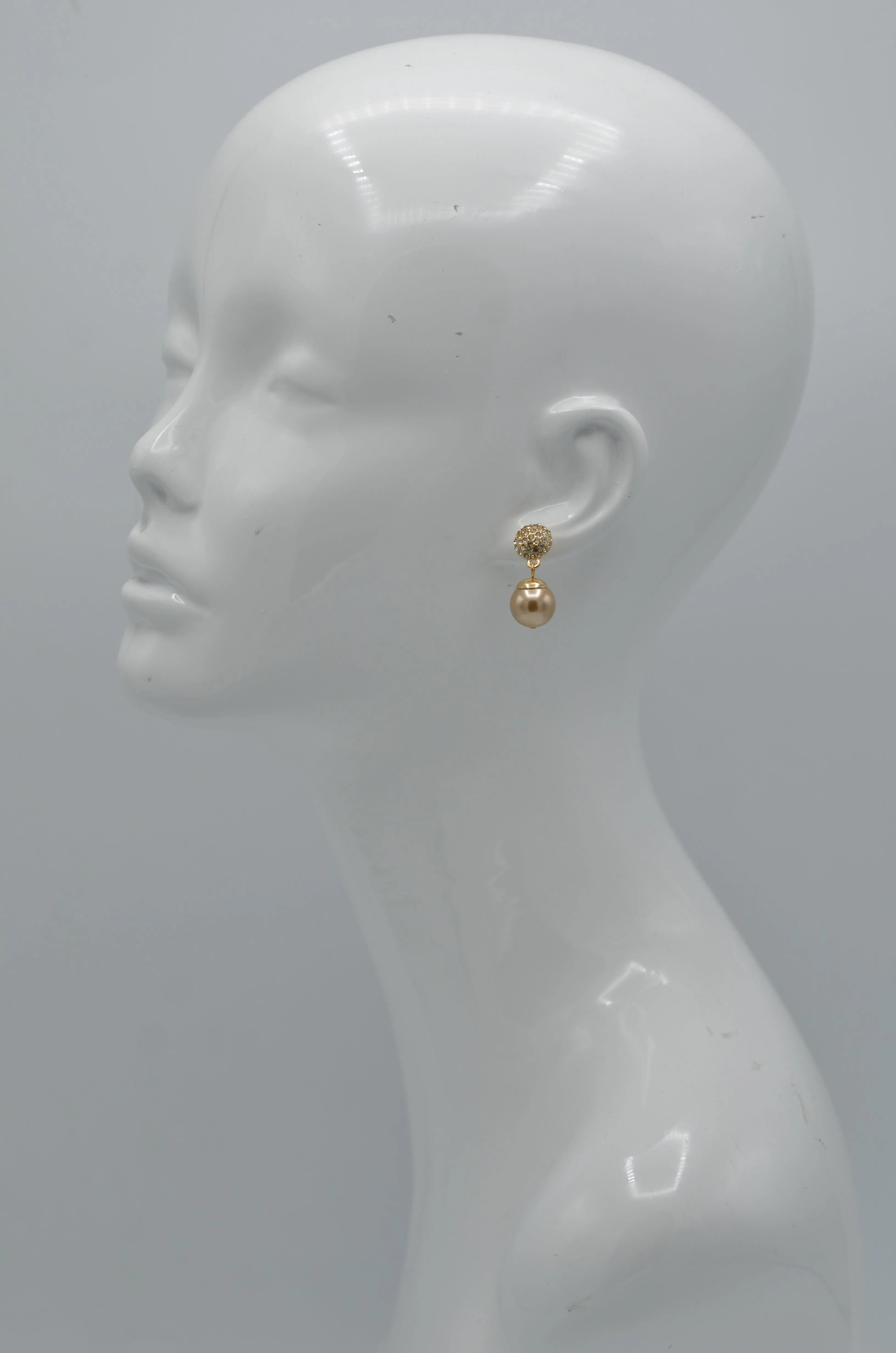 Gold Fire Ball Crystal And Champagine Pearl Drop Earrings #SQ321-10243565GCH(AB16)