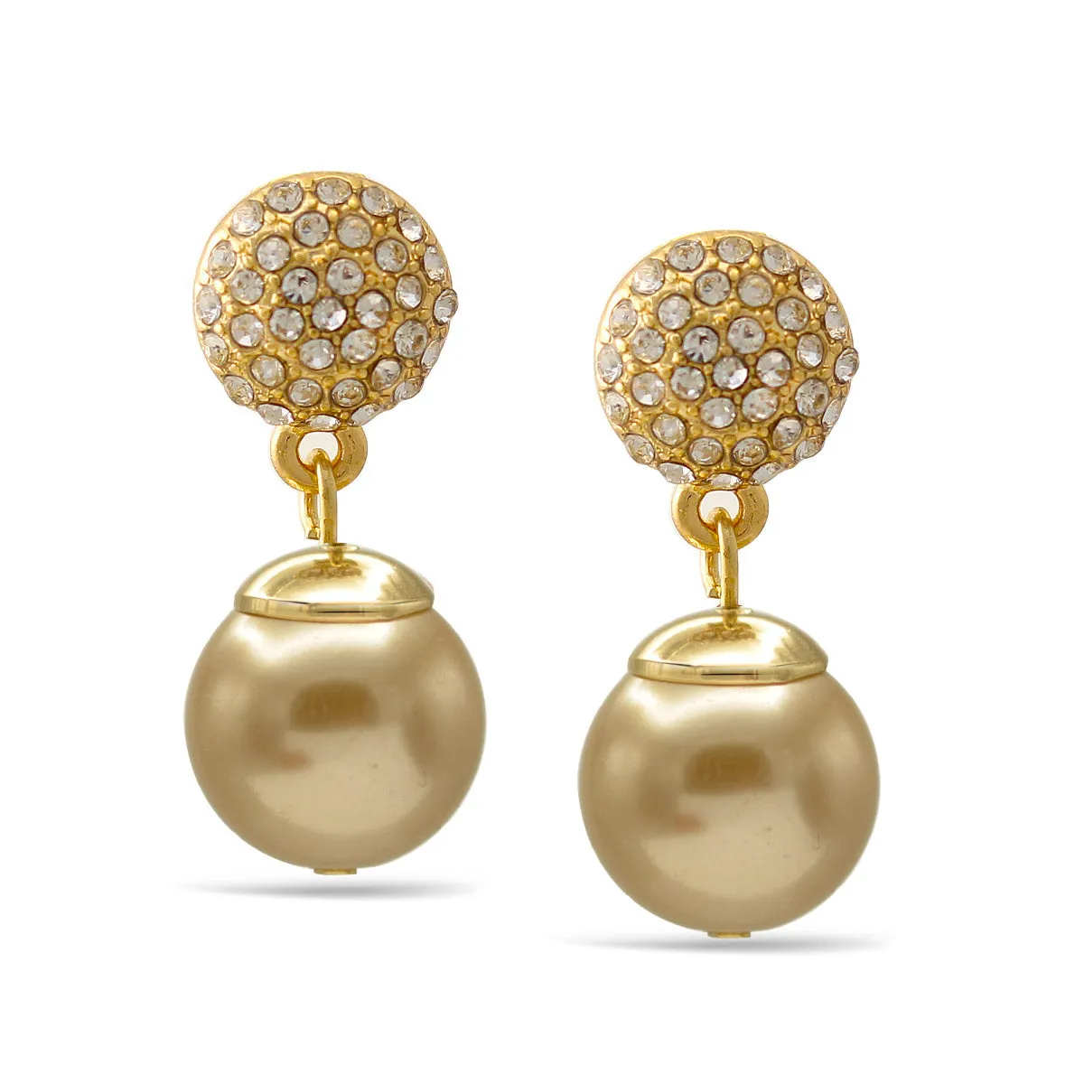 Gold Fire Ball Crystal And Champagine Pearl Drop Earrings #SQ321-10243565GCH(AB16)