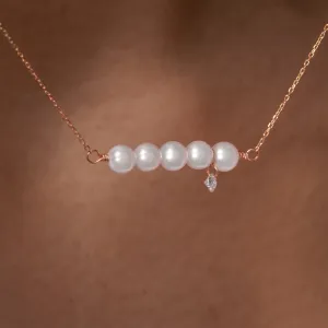 Gold Five Pearl and Diamond Necklace