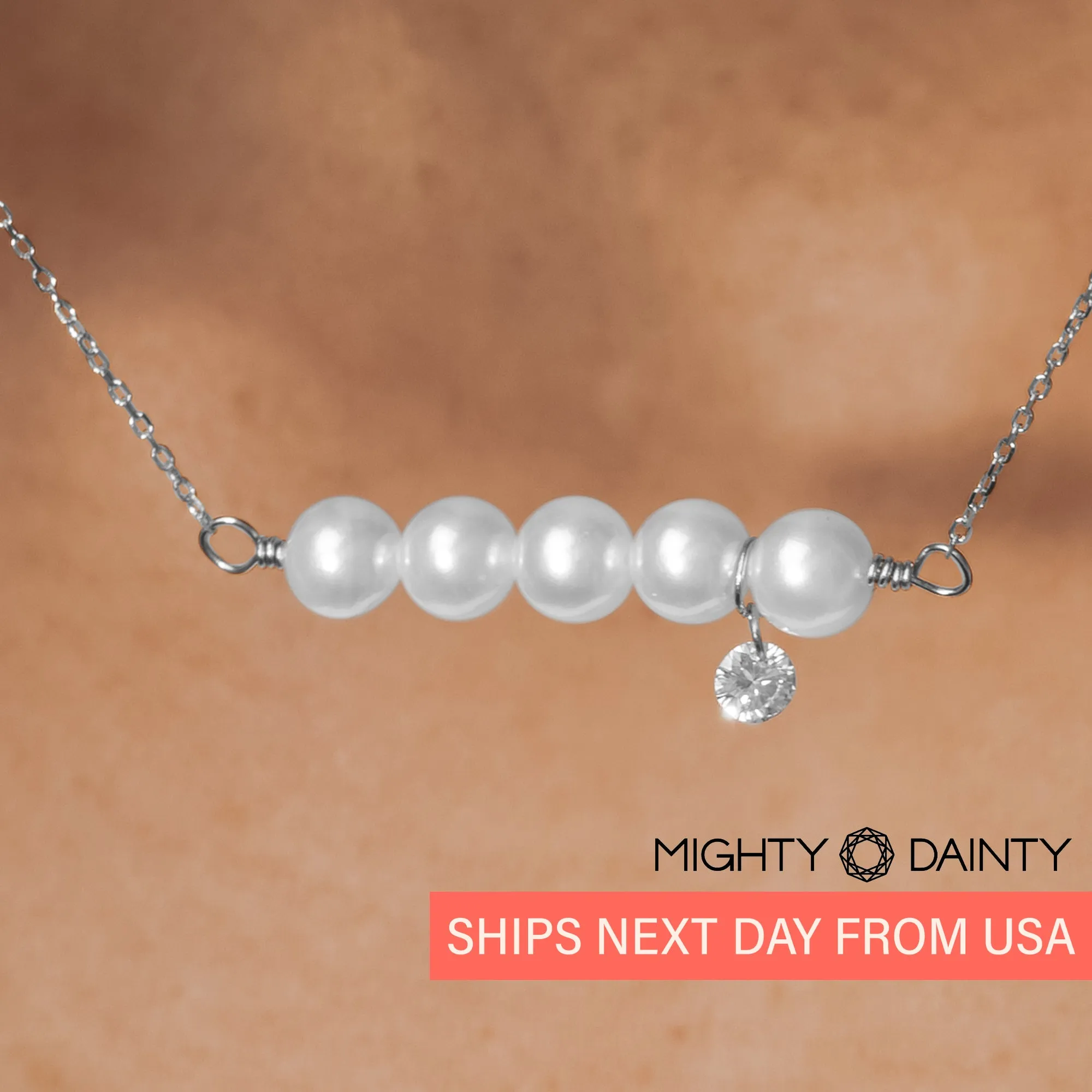 Gold Five Pearl and Diamond Necklace