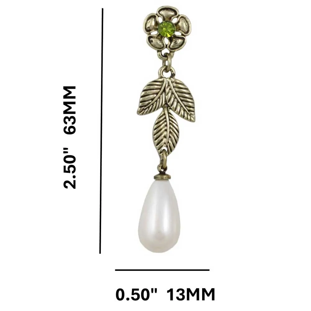 Gold Flower with Dangling White Pearl Pierced Earring - PNS403E