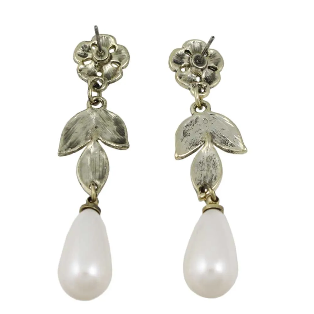 Gold Flower with Dangling White Pearl Pierced Earring - PNS403E