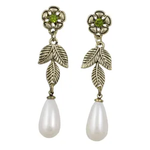 Gold Flower with Dangling White Pearl Pierced Earring - PNS403E